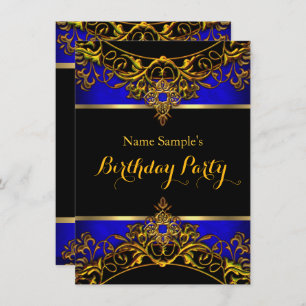 Invitation Elégant Elite Royal Blue Gold Black Anniversaire