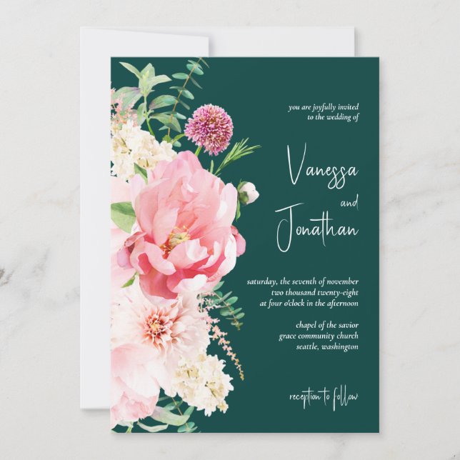 Invitation Élégant Emerald Blush Floral Prénom Dark Moody (Devant)
