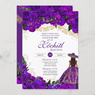 Invitation Élégant Emerald Charro Quinceanera Rose violet