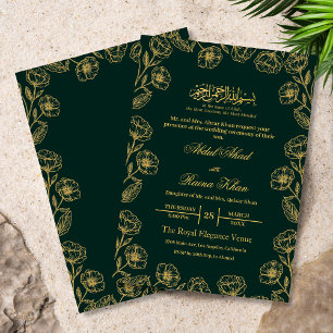 Invitation Élégant Emerald Gold Floral Mariage musulman islam