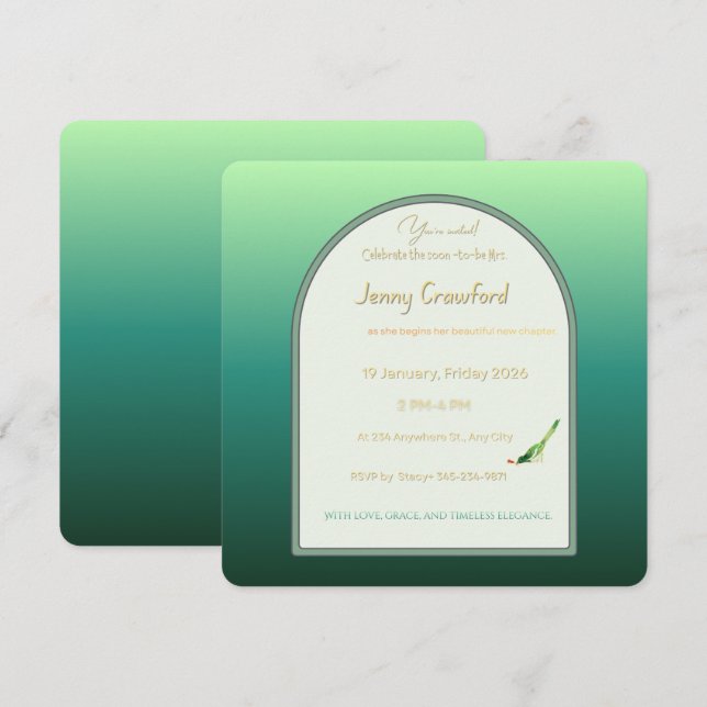 Invitation Elegant Emerald Green Arch Bridal Shower  (Devant / Derrière)