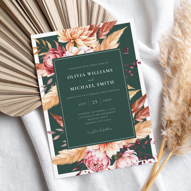 Invitation Élégant Emerald Green Boho Chic Floral Mariage (Créateur téléchargé)