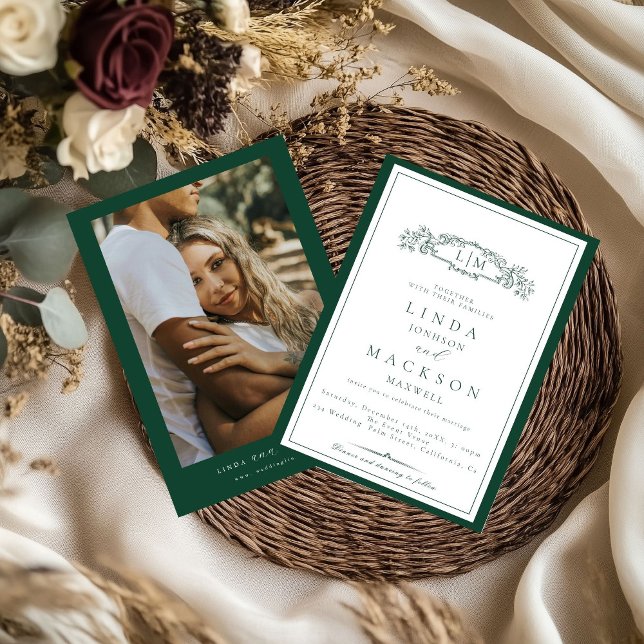 Invitation Elegant Emerald Green  Crest Monogram Wedding   (Créateur téléchargé)
