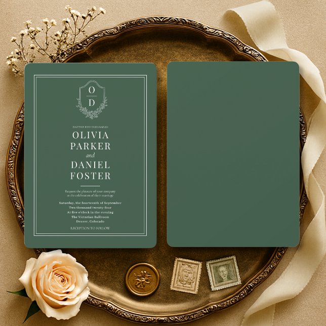 Invitation Elegant Emerald Green Crest Wedding (Créateur téléchargé)