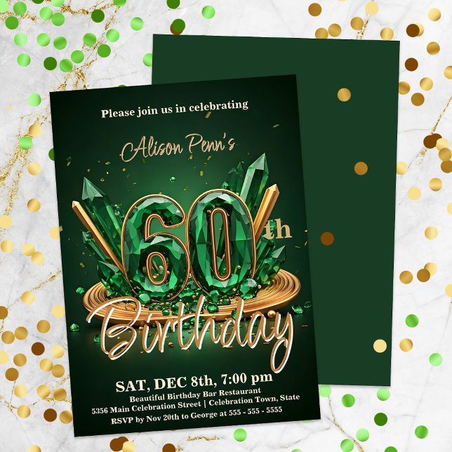 Invitation Élégant Emerald Green et Gold 60e anniversaire (Créateur téléchargé)