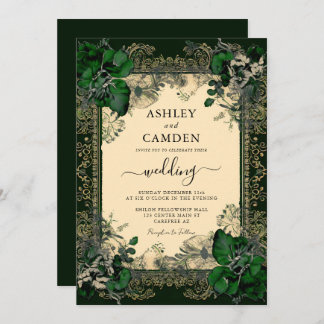 Invitation Élégant Emerald Green et Mariage or