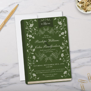 Invitation Élégant Emerald Green Floral Livre Mariage de couv