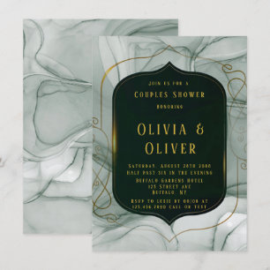 Invitation Elégant Emerald Green Frame Couples Douche