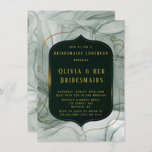 Invitation Élégant Emerald Green Gold Frame Brudesmaids Déjeu
