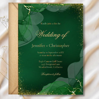Invitation Elegant Emerald Green Gold Marble Wedding
