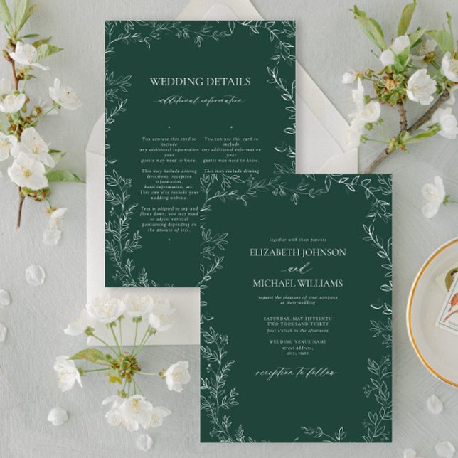Invitation Elegant Emerald Green Minimal Leaf Details Wedding (Créateur téléchargé)