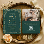 Invitation Elegant Emerald Green QR Code Photo Wedding<br><div class="desc">Celebrate your special day with this emerald green minimalist wedding invitation featuring a clean photo layout and a convenient QR code for easy guest access to details or RSVPs. The refined design highlights your image with crisp contrast,  airy spacing,  and a contemporary style that prints beautifully.</div>