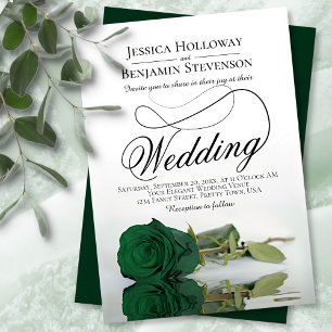 Invitation Élégant Emerald Green Rose Classy Script Mariage