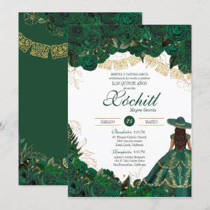 Invitation Élégant Emerald Rose vert Charro Quinceanera Inv