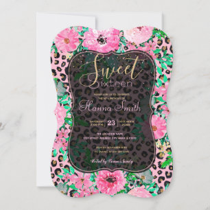 Invitation Elégant Empreinte de léopard rose et design floral
