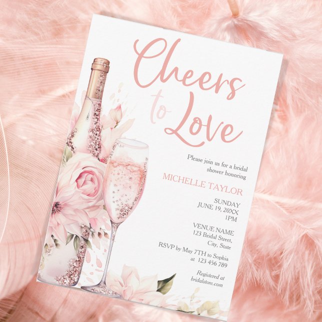 Invitation Élégant encourt à aimer Boho Blush Rose été (cheers to love boho prosecco)