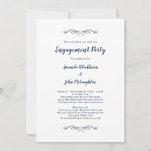Invitation Élégant Engagement Party Couple Calligraphie bleu