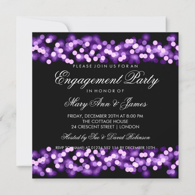 Invitation Elégant engagement Party Gold Hollywood Purple (Devant)