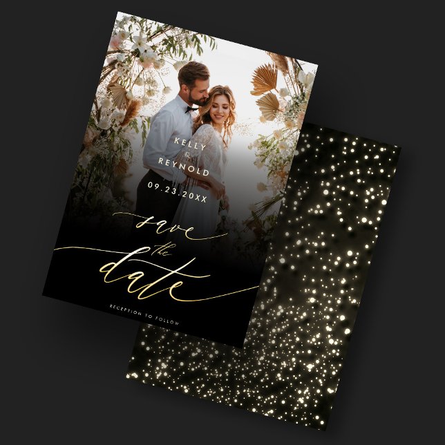 Invitation Élégant Enregistrer La Date Black Gold Photo Maria (Elegant Save The Date Gold Photo Wedding Invitation
)