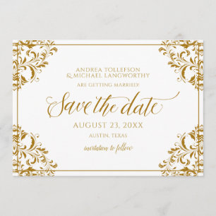 Invitation Élégant Enregistrer la date Mariage Vintage Gold