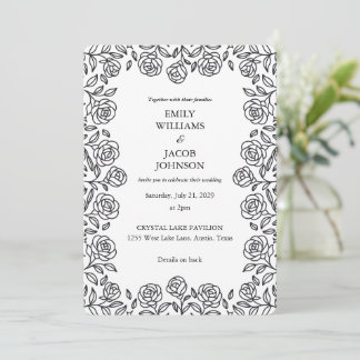 Invitation Élégant ensemble floral noir et blanc pour mariage