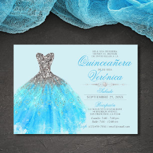 Invitation Elégant espagnol Quinceañera Mis coing bleu