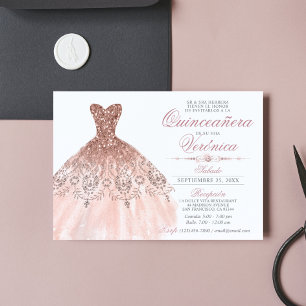 Invitation Elégant espagnol Quinceañera Mis Quince rose Rose