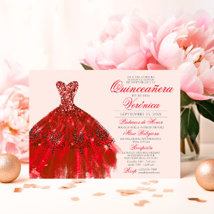 Invitation Elégant espagnol Quinceañera Mis Quince roses ROUG