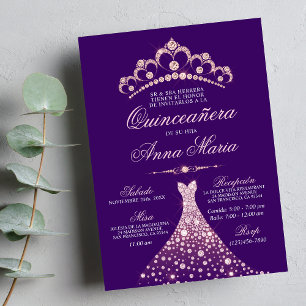 Invitation Elégant espagnol Quinceañera Mis Quince violet