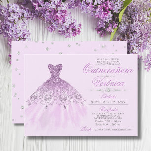 Invitation Elégant espagnol Quinceañera Mis Quince violet