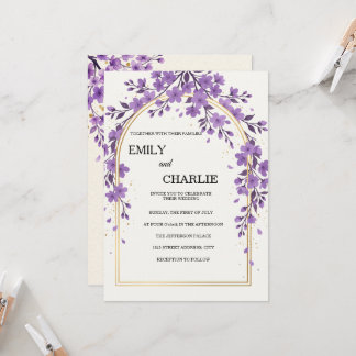 Invitation Élégant et aquarelle fleur de cerisier violette