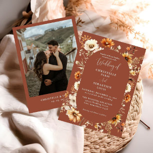 Invitation Elégant et chic Boho Fleur sauvage Mariage d'autom