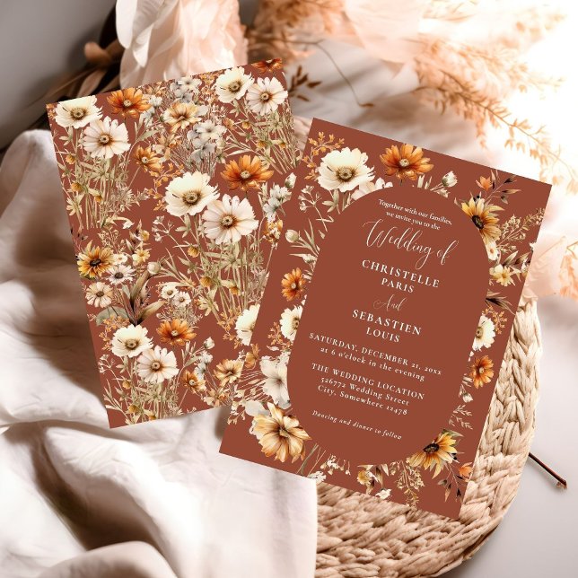 Invitation Elégant et chic Boho Fleur sauvage Mariage d'autom (Créateur téléchargé)