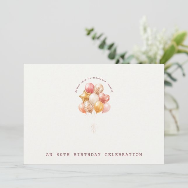 Invitation Élégant et doux 80e anniversaire (Debout devant)