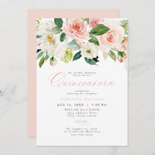 Invitation Élégant et doux Blush rose Floral Quinceañera