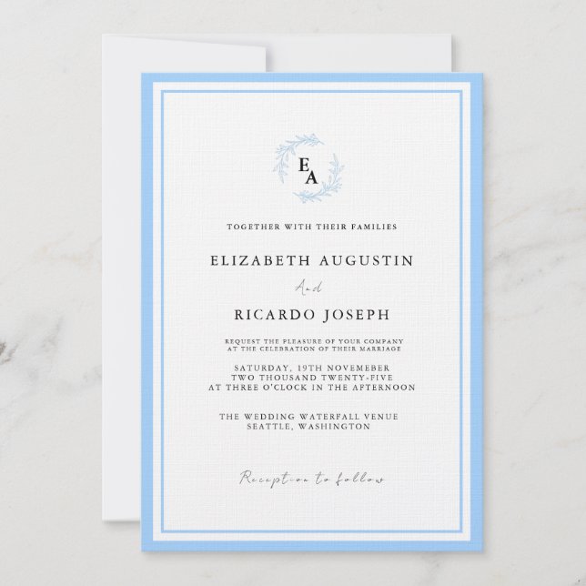 Invitation Élégant et élégant Mariage bleu Script (Devant)