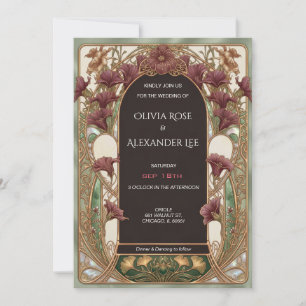 Invitation Élégant et Fleur d'Art Nouveau de Mariage de Lys C