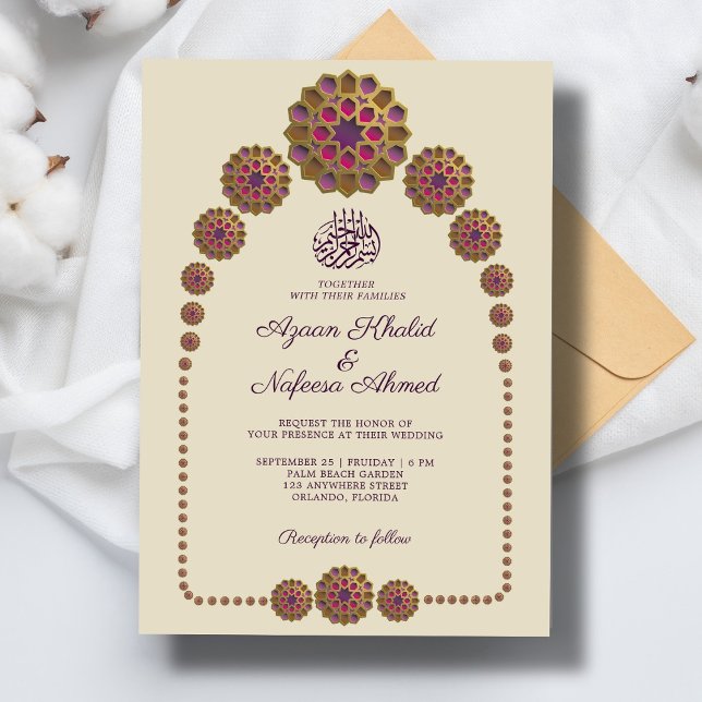 Invitation Elégant et Floral Motif géométrique Mariage islami (Créateur téléchargé)