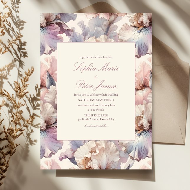 Invitation Élégant et moderne Blush et Mariage de fleurs mauv (Créateur téléchargé)