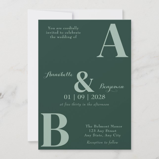 Invitation Élégant et moderne Emerald Green 2 Mariage (Devant)
