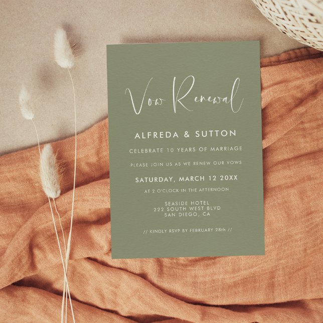Invitation Élégant et moderne Sage vert Vow renouvellement (Créateur téléchargé)