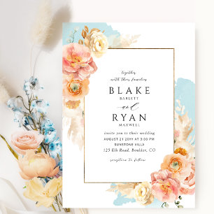 Invitation Elégant et simple Aqua, Peach et Blush Mariage