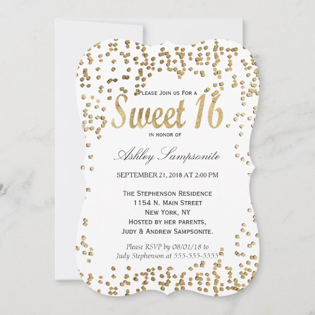 Invitation Elégant et simple Faux Gold Confetti (Devant)
