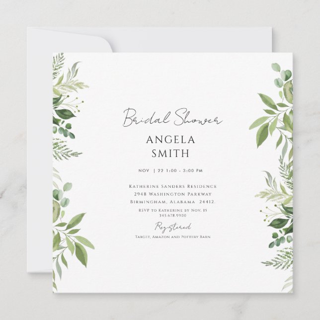 Invitation Élégant et simple feuillage Mariage blanc carré (Devant)