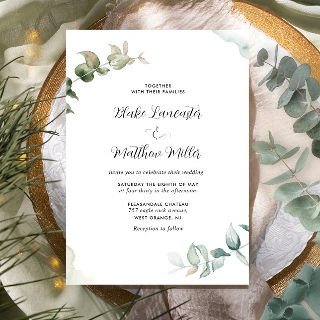 Invitation Elégant et simple Mariage d'aquarelle de verdure (Créateur téléchargé)