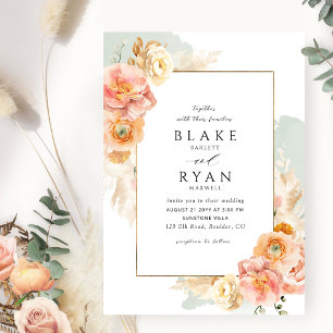 Invitation Elégant et simple Mariage Sage, Peach et Blush
