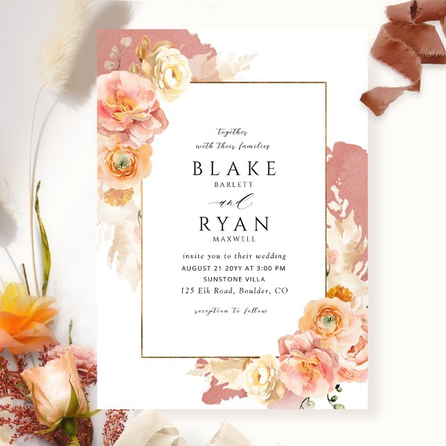 Invitation Elégant et simple rouille, Mariage de pêche et de  (Créateur téléchargé)