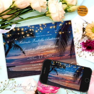 Invitation Elégant été coucher de soleil Palm Beach Mariage