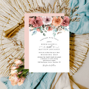 Invitation Elégant Ethérée Blush, Pêche, Mariage Floral Mint