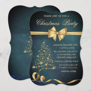 Invitation Élégant Étoile de sapin de Noël en or Bow Noël